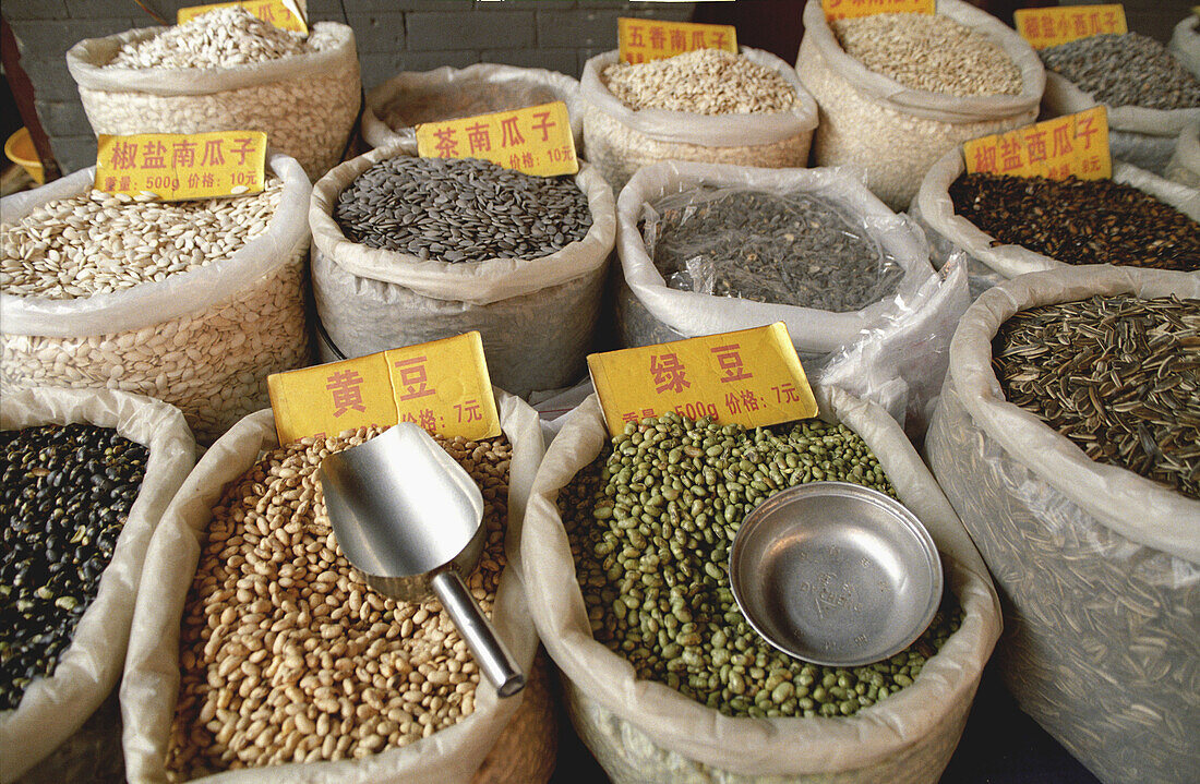 The local spice and grain shop in the old city in Xian, China