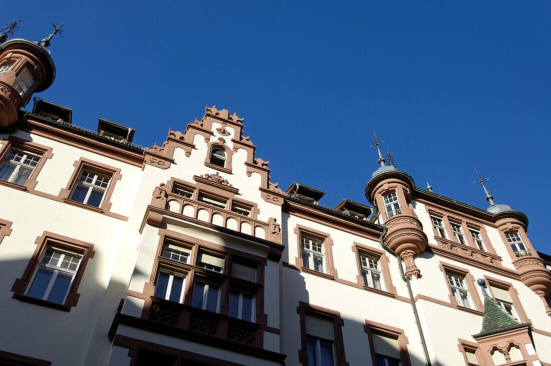 The houses of the Old Town under blue sky, Bozen, South Tyrol, Italy, Europe