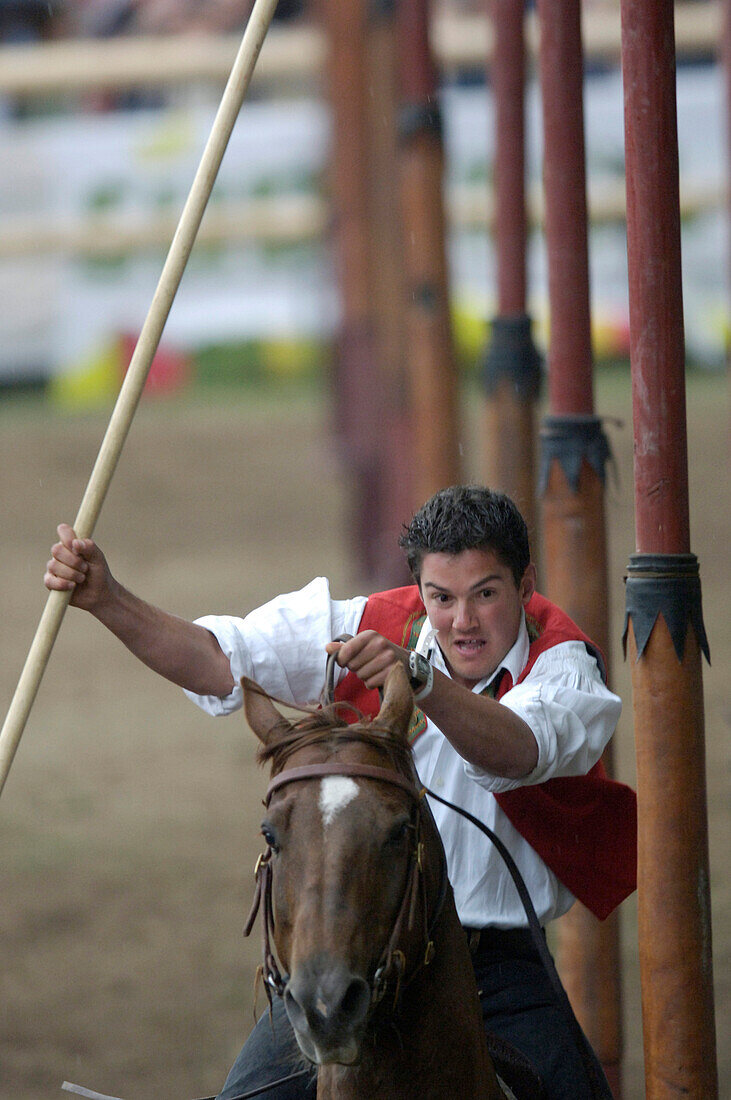 Turnierspiele, Tor Ritt, Oswald von Wolkenstein Ritt, Veranstaltung 2005, Schloß Prösels, Völs am Schlern, Südtirol, Italien