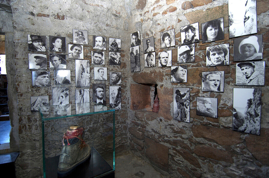 Photographs of deceased mountaineers, Inside Messner Mountain Museum Firmian, MMM, Sigmundskron Castle, Reinhold Messner, Bolzano, South Tyrol, Italy