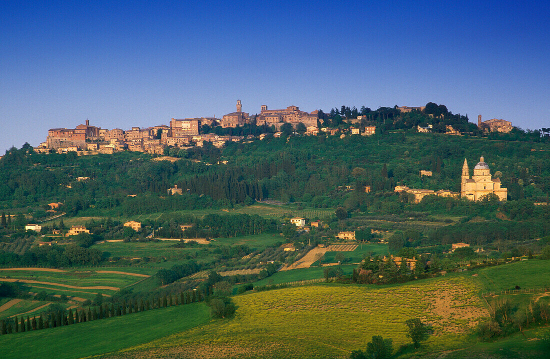 The church Madonna di San Biagio beneath the town Montepulciano, Tuscany, Italy, Europe