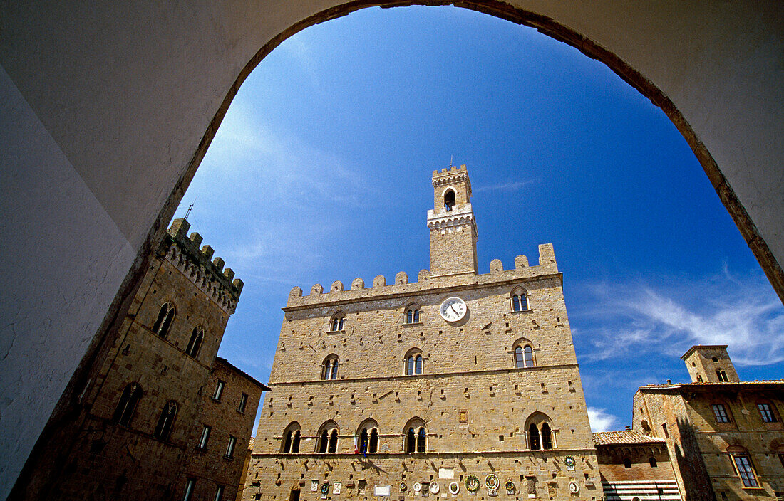 Palazzo dei Priori in the sunlight, Volterra, Tuscany, Italy, Europe