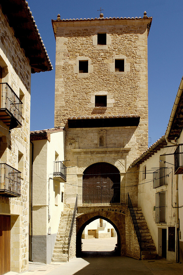 Portal de San Roque. Mosqueruela. Teruel province, Aragon, Spain.