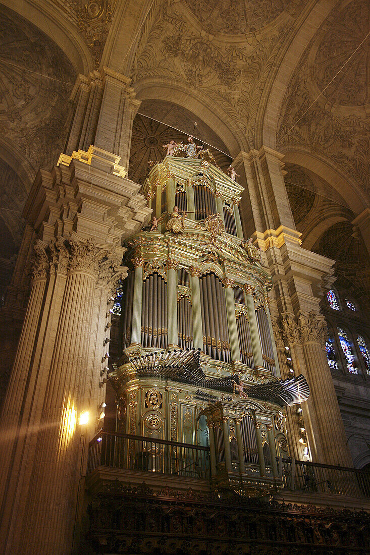 Organ in the Cathedral, Malaga, Andalusia, Spain.