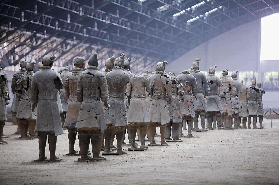 The terracotta army under restoration, Xi'an city area. Shaanxi province, China