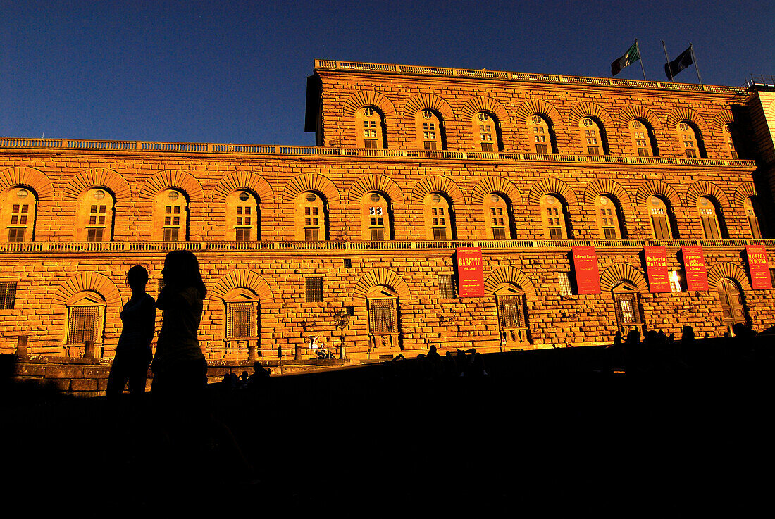 Shadows on the facade of Palazzo Pitti in the evening light, Florence, Tuscany, Italy, Europe