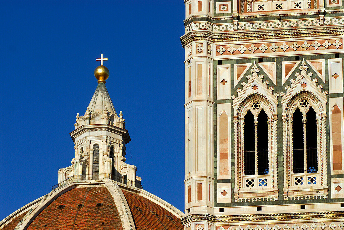 Cupola of Duomo and windows of Campanile, Florence, Tuscany, Italy, Europe