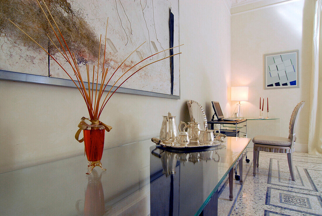 Interior view of the lobby of luxury hotel Villa la Vedetta, Florence, Tuscany, Italy, Europe