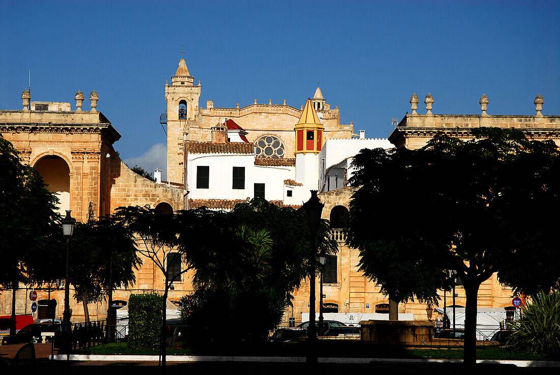 Placa d´es Born at town hall, Ciutadella, Minorca, Balearic Islands, Spain
