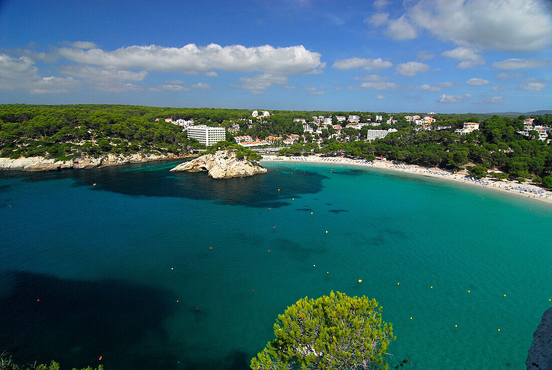 View from viewpoint towards Cala Galdana, Minorca, Balearic Islands, Spain