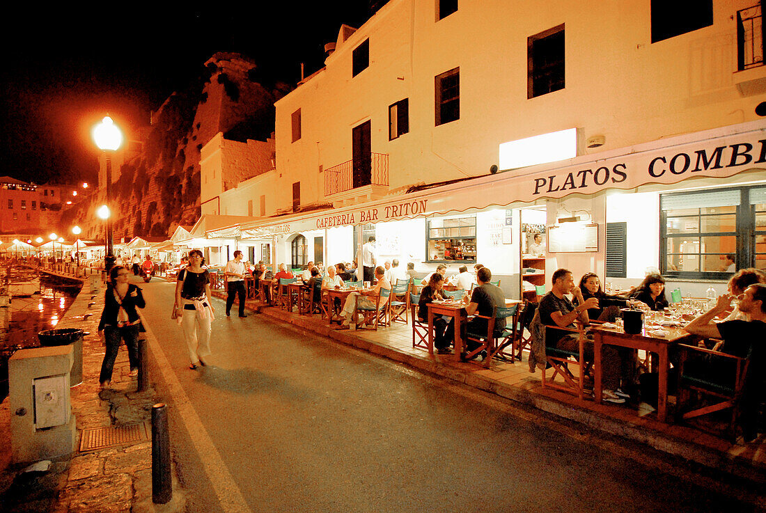 Restaurants in the marina, Ciutadella, Minorca, Balearic Islands, Spain