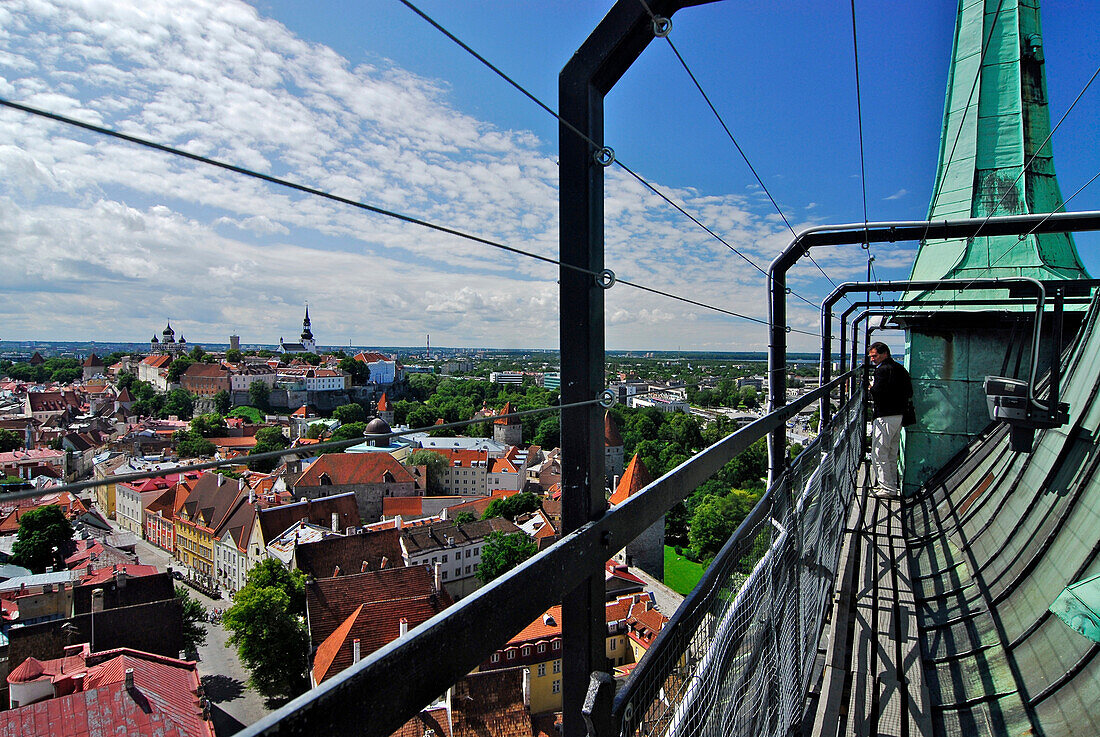View from St. Olafs church over the old town towards the upper town, cathedral hill, Tallinn, Estonia