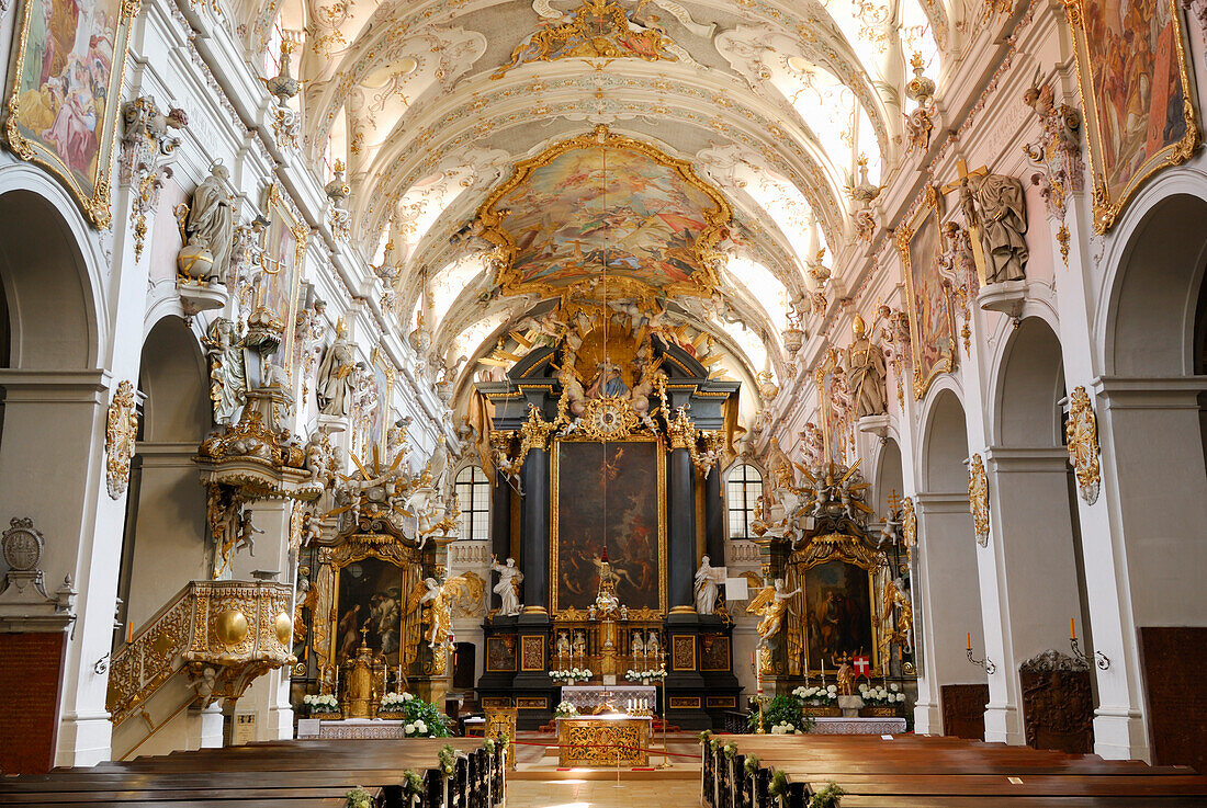 Nave and altar, St. Emmeram's Abbey, Regensburg, Upper Palatinate, Bavaria, Germany