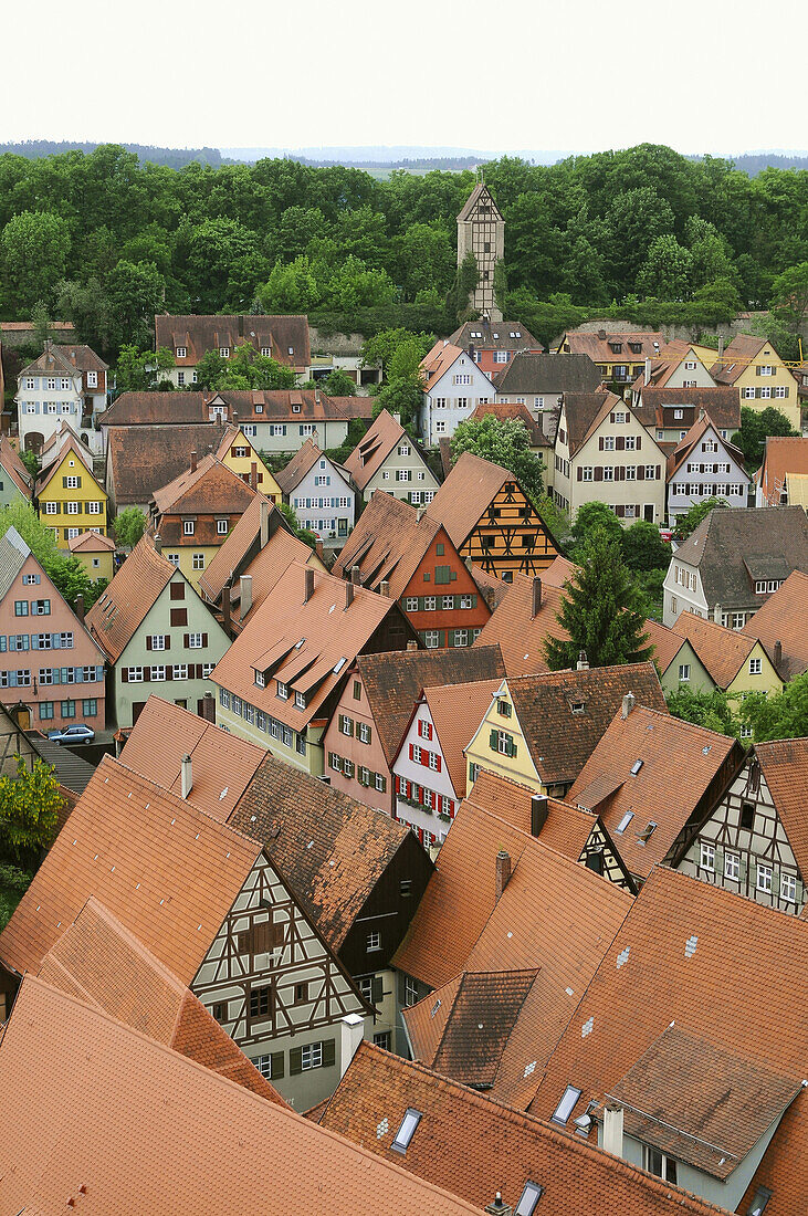 View over Old Town, Dinkelsbuehl, Middle Franconia, Bavaria, Germany
