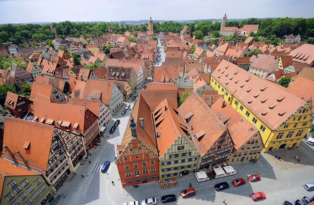 View over Old Town, Dinkelsbuehl, Middle Franconia, Bavaria, Germany