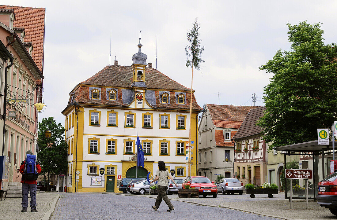 Market square with city hall, Roettingen, Lower Franconia, Bavaria, Germany