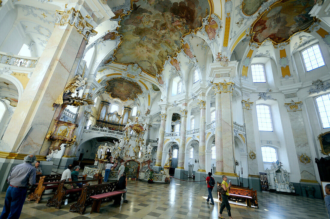 Inside of the Basilica of the Fourteen Holy Helpers, near Bad Staffelstein, Upper Franconia, Bavaria, Germany