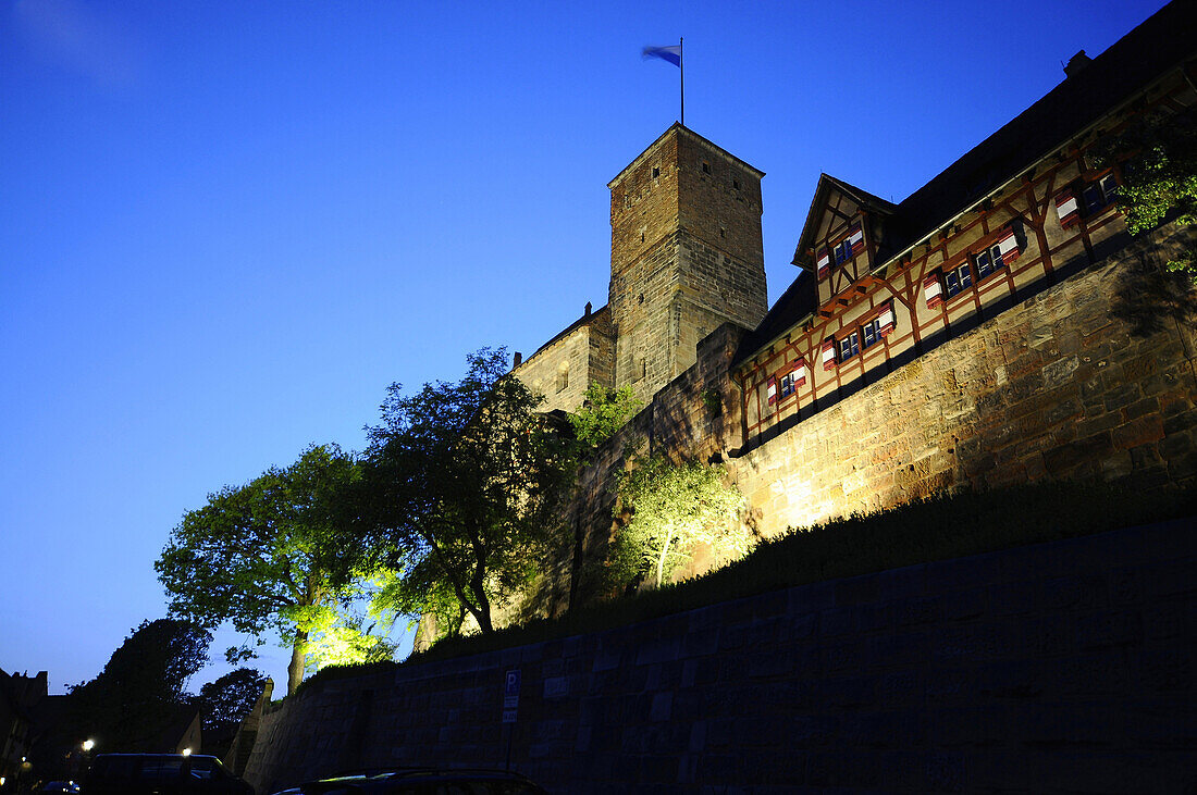 Nürnberger Burg bei Nacht, Nürnberg, Mittelfranken, Bayern, Deutschland
