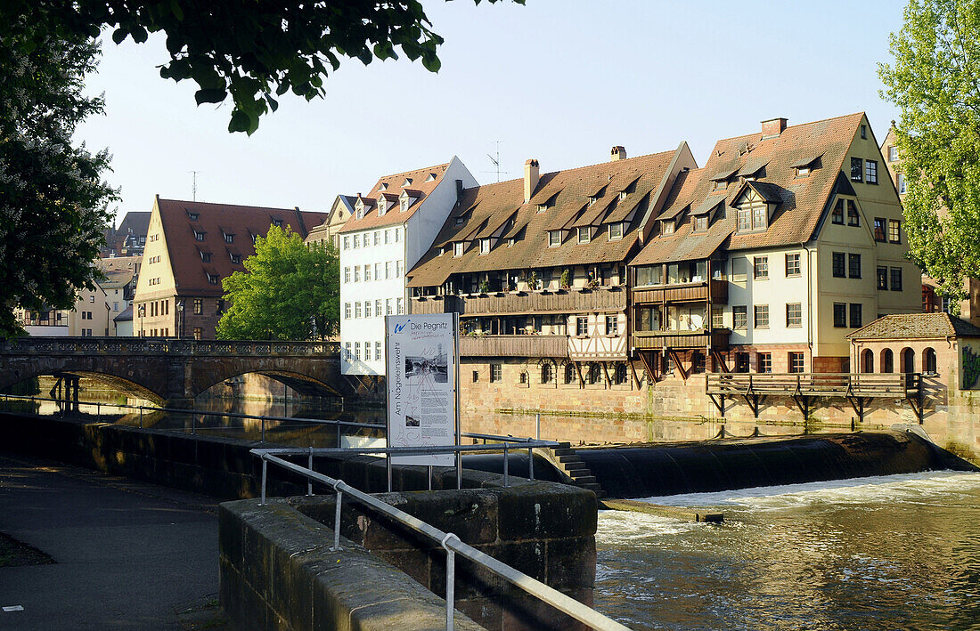 Half-timber houses at the river Pegnitz, Nuremberg, Middle Franconia, Bavaria, Germany