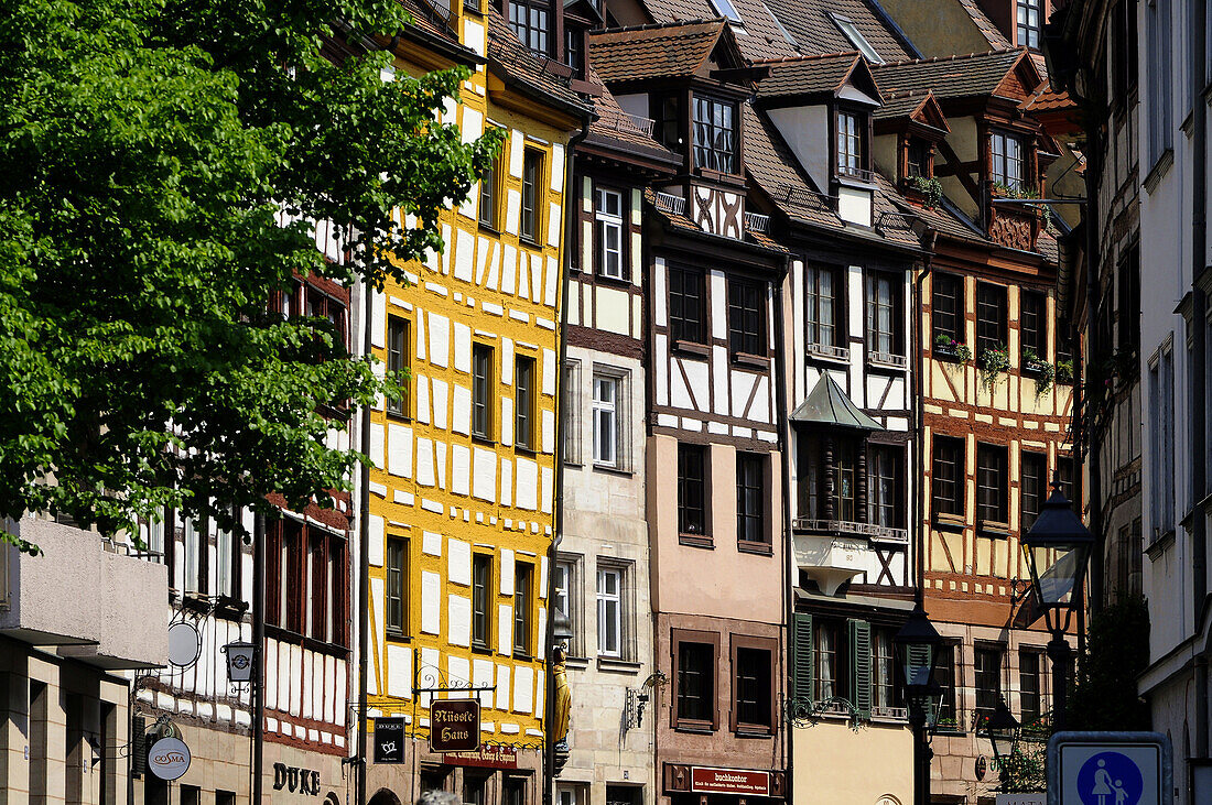 Fachwerkhäuser in der Weissgerbergasse, Nürnberg, Mittelfranken, Bayern, Deutschland