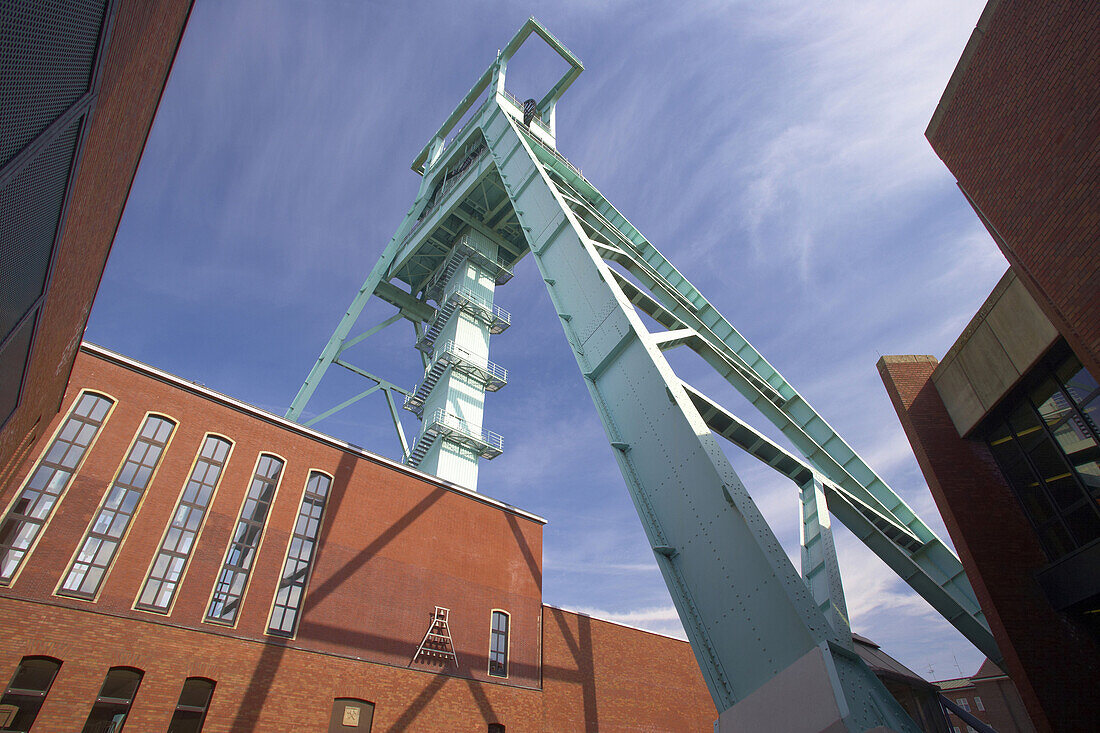 Shaft tower, German Museum of Mining, Bochum, Ruhr area, North Rhine-Westphalia, Germany