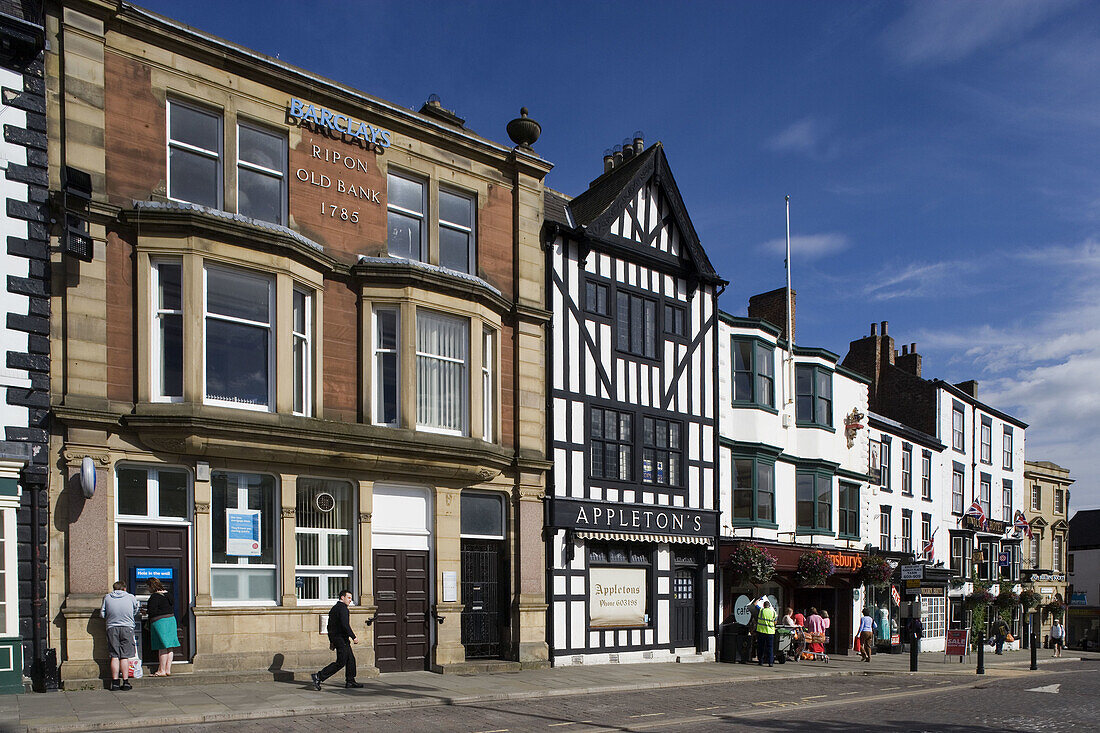 Ripon, Market Place, designed by architect Nicholas Hawksmoor, 1702, timber-framed buildings, typical buildings, North Yorkshire, UK