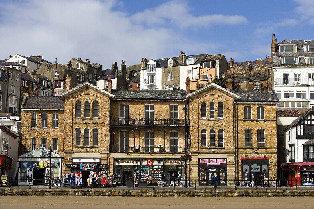 Scarborough, Foreshore Rd, seafront, beaches, typical buildings, North Yorkshire, UK