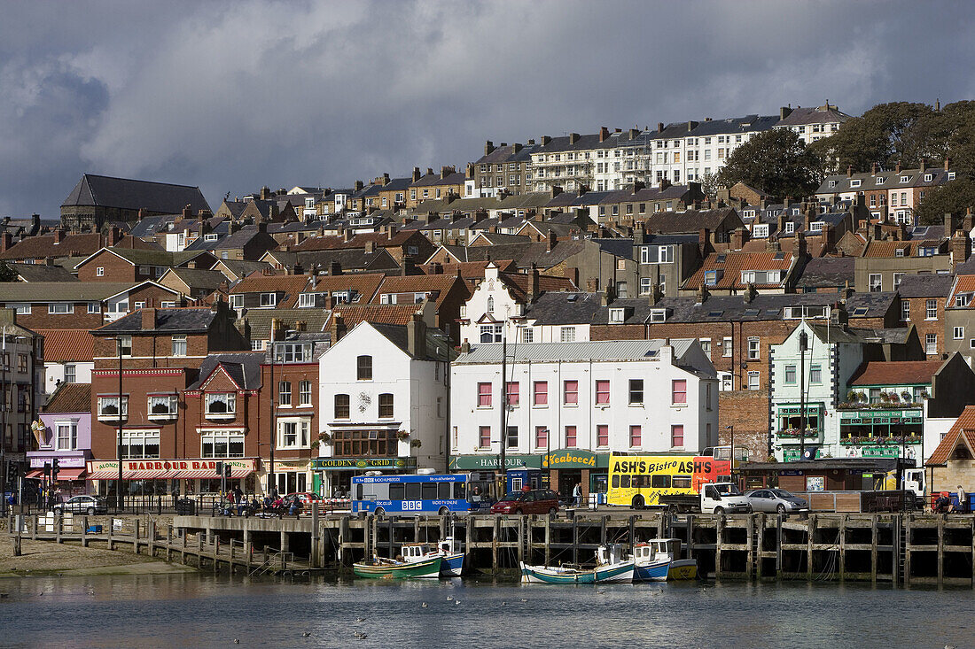 Scarborough, sea front, harbour, typical buildings, North Yorkshire, UK