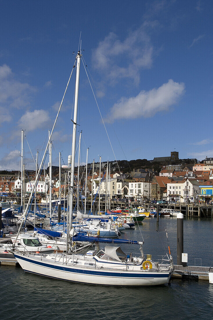 Scarborough, sea front, harbour, typical buildings, marina, North Yorkshire, UK