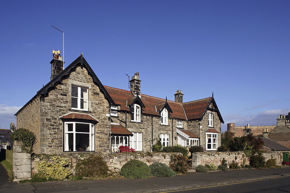 Bamburgh, typical buildings, town center, Northumberland, UK