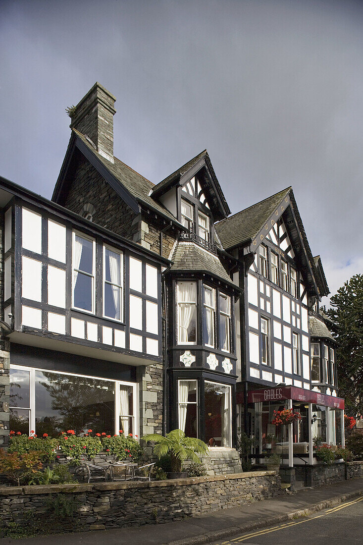 Ambleside, 19th century town, Milnthorpe Rd, typical buildings, Lake District, Cumbria, UK