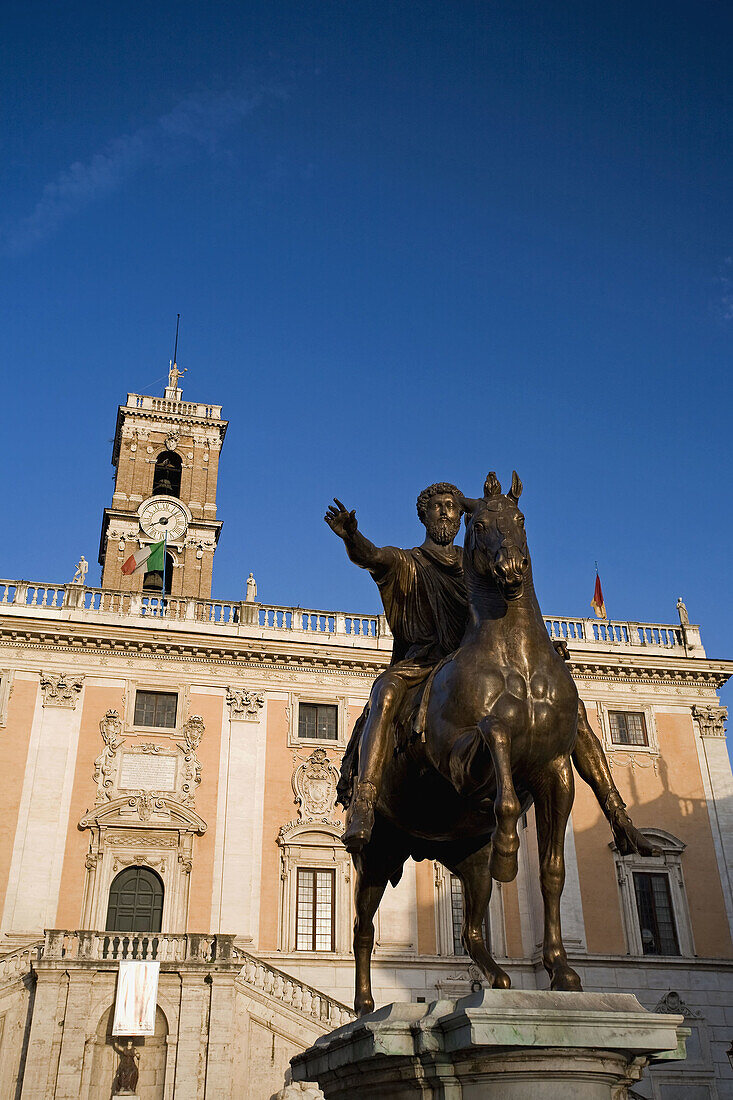 Michelangelo's Piazza del Campidoglio and Palazzo Senatorio, Rome, Italy