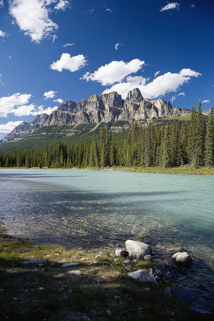 Castle Mountain and Bow River, Banff National Park, Alberta, Canada