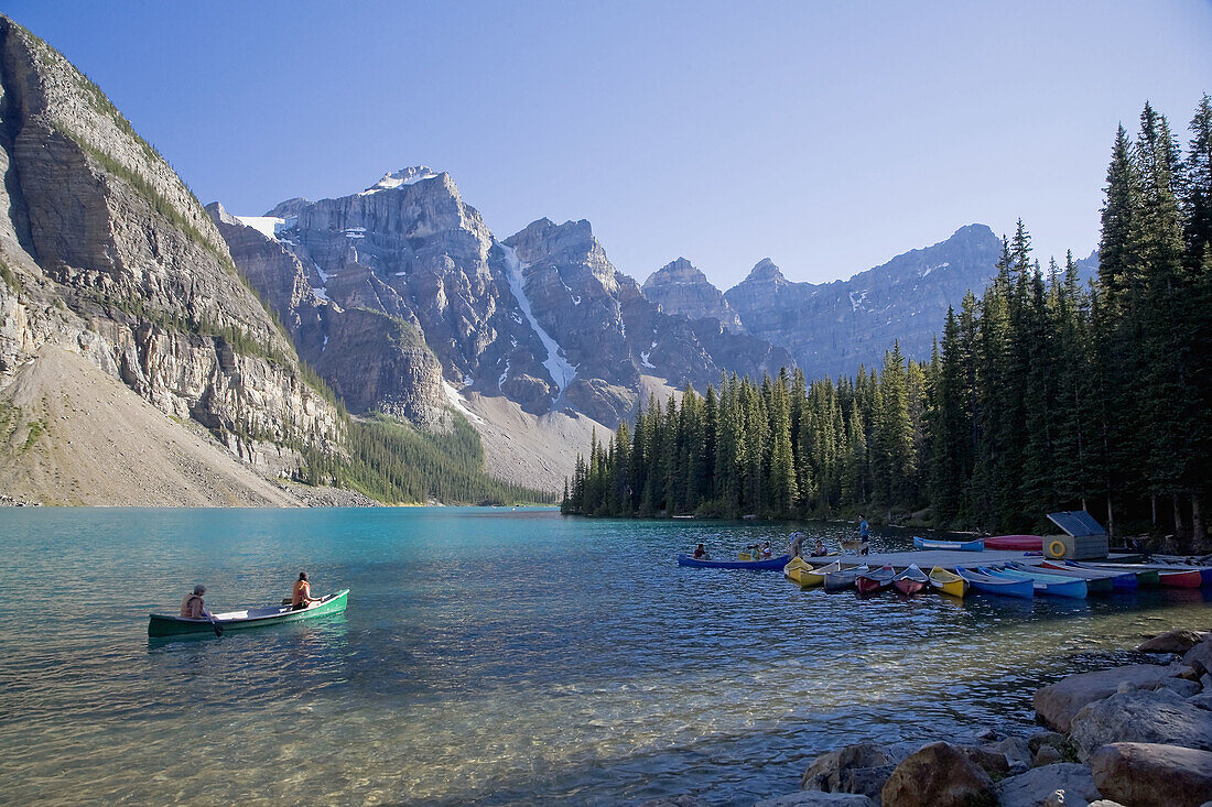 Lake Moraine and Valley of 10 Peaks (Wenkchemna Peaks) at sunrise, Banff National Park, Alberta, Canada