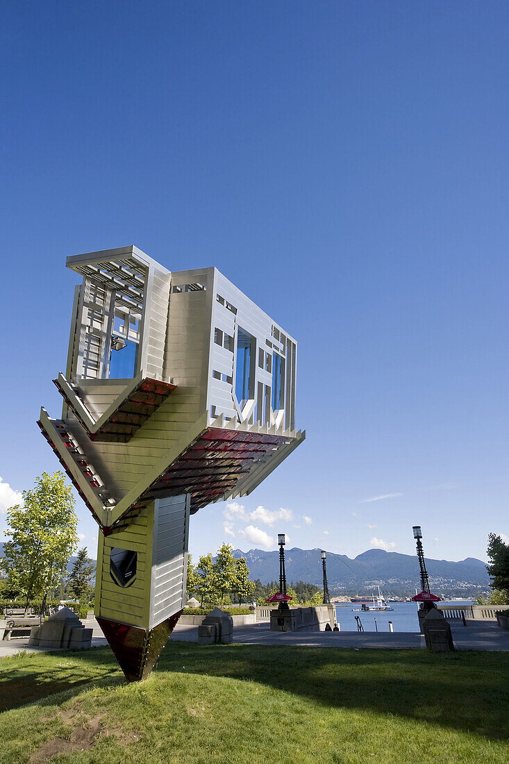 Garden and sculpture 'Device to root out evil D  Oppenheim', Vancouver Waterfront, British Columbia, Canada