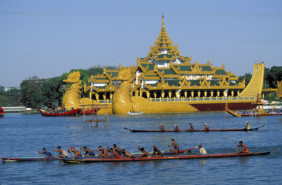 Boat race, Royal Lake, Rangoon, Myanmar