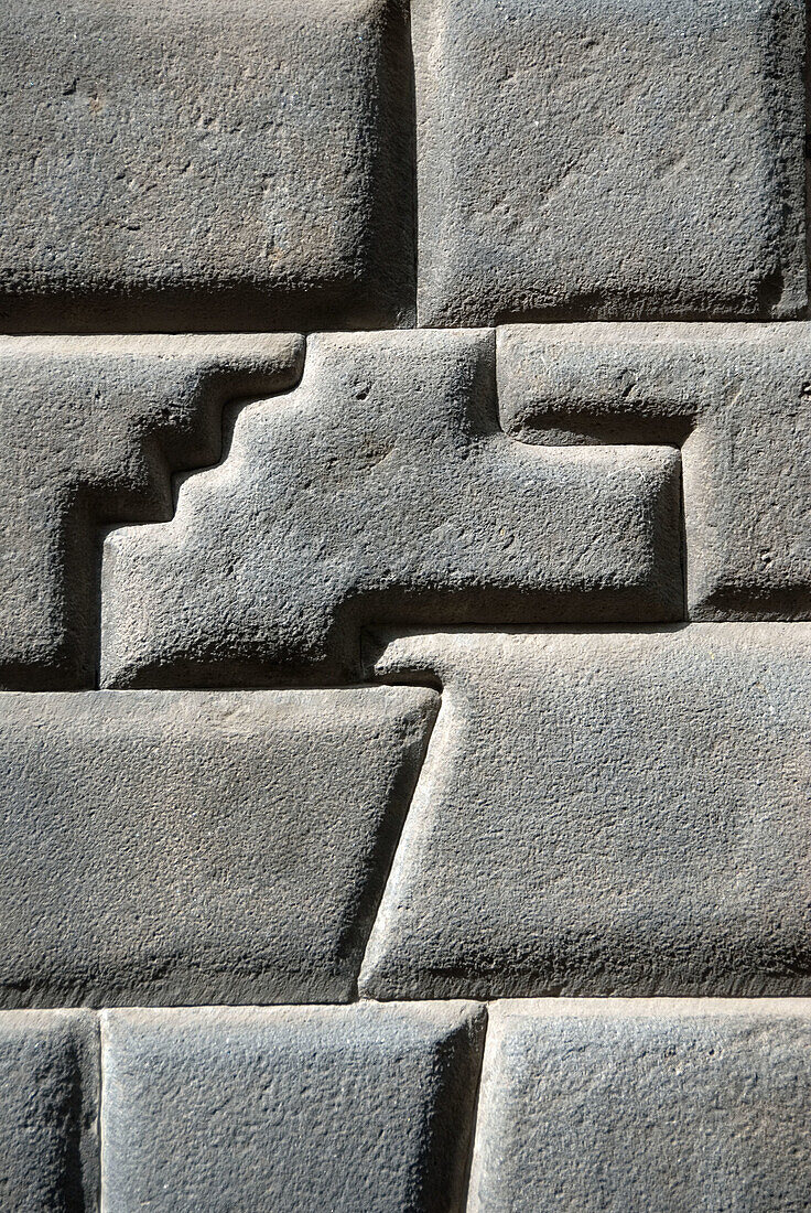 Peru, Cuzco, a 14 sided stone perfectly fitted into an old Inca wall.