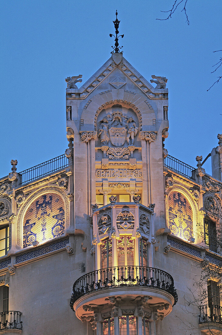 Gran Hotel at Placa Weyler, built by Lluis Domenec i Montaner in 1901-1903, today cultural center 'Fundació la Caixa', Palma, Majorca, Balearic Islands, Spain