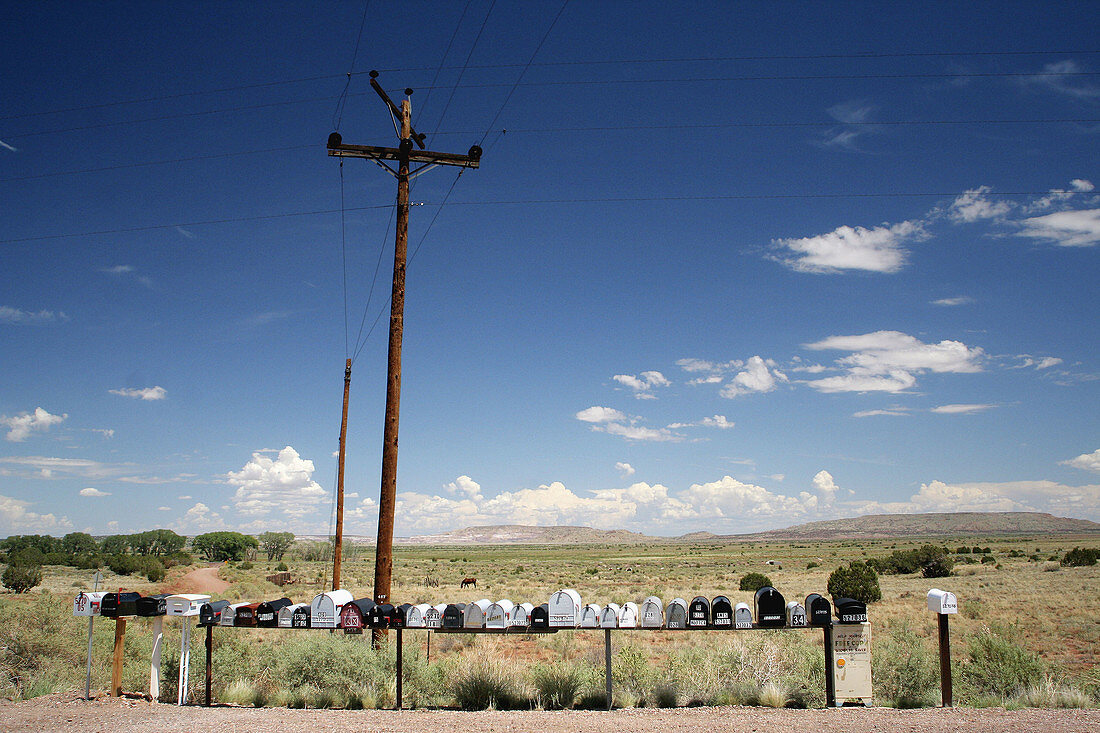 Line of mailboxes in Arizona, Usa.