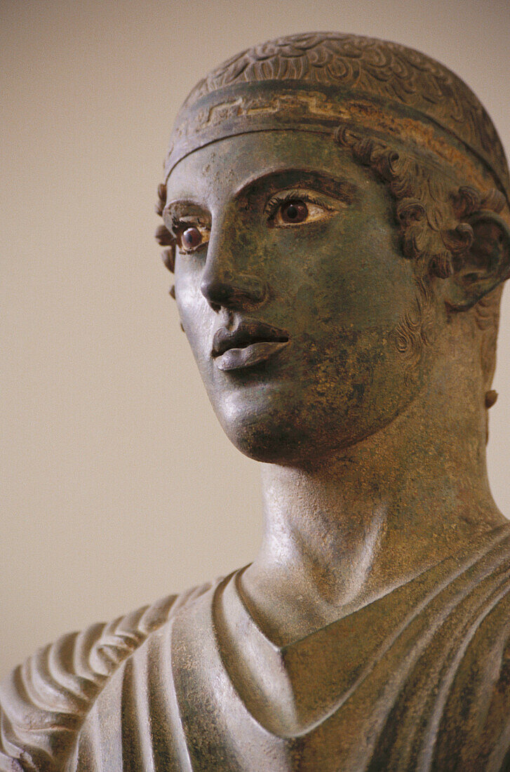 The Charioteer, bronze statue erected in 474 BC to commemorate the victory of a chariot team in the Pythian Games (which were held at Delphi) now in the Delphi Archaeological Museum, Greece