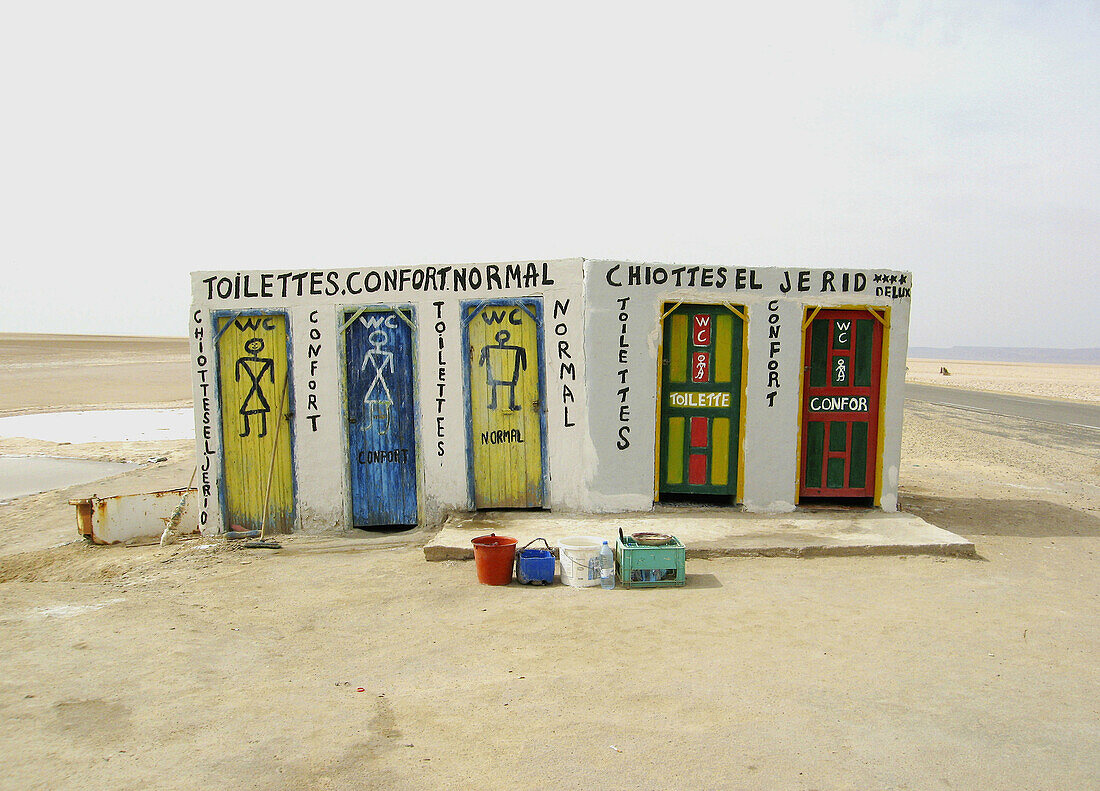Tunisia Toilet in the middle desert by Chott Djerid Salt Lake