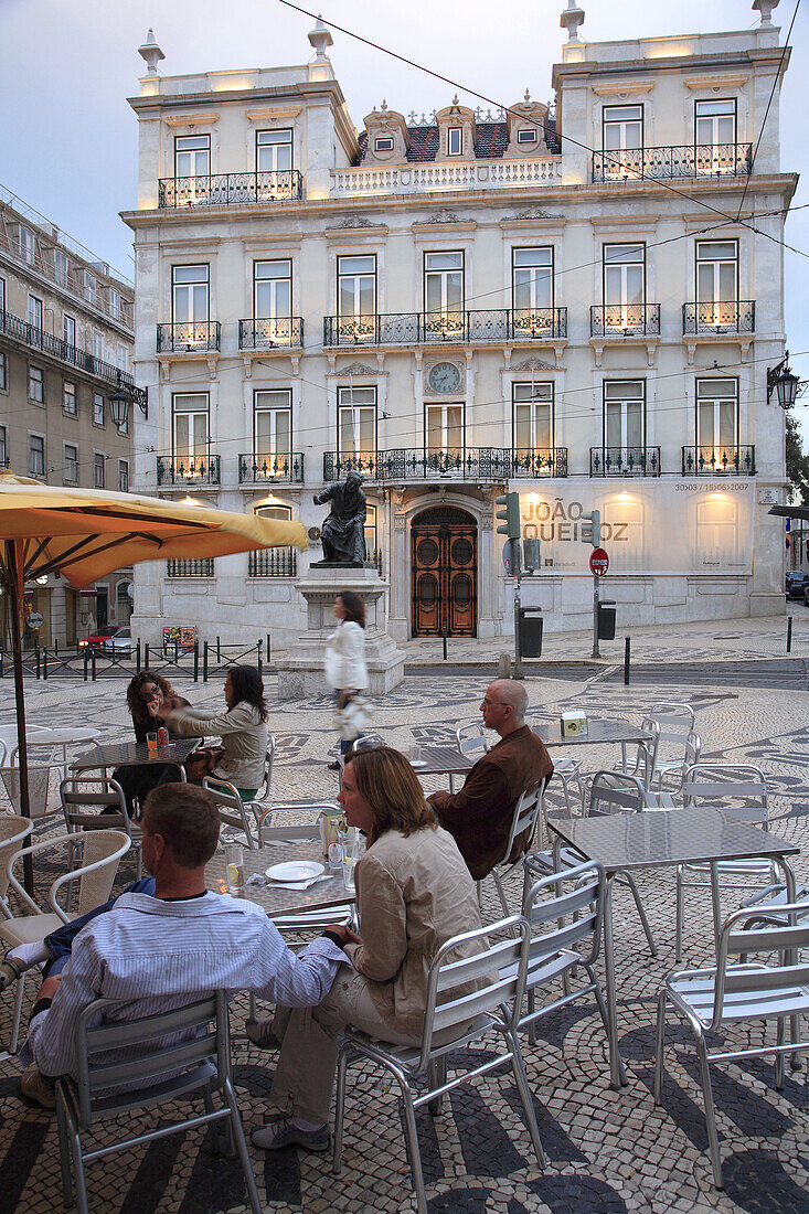 Portugal, Lisbon, Largo do Chiado, street scene cafe people