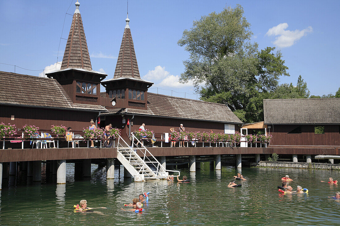 Thermal Lake, baths, spa, people. Héviz. Hungary.