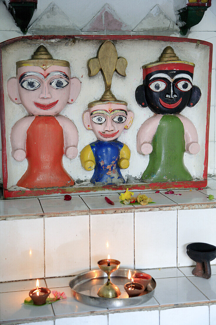 Mauritius, Triolet, hindu temple, statues, oil lamps, offerings