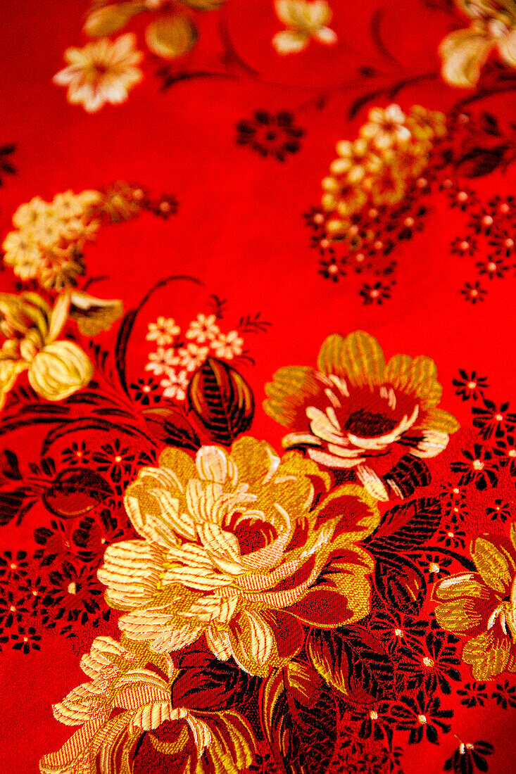 Floral design embroidered taiwanese silk, Taiwan, Asia