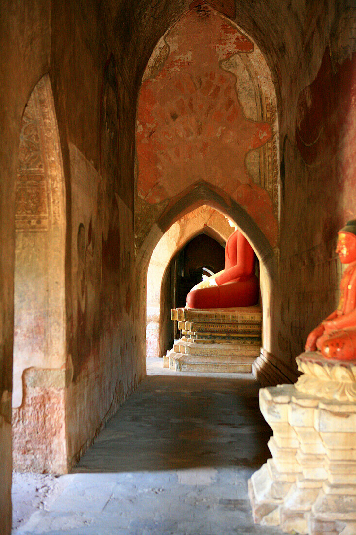 Buddha statues at a temple, Bagan, Myanmar, Burma, Asia