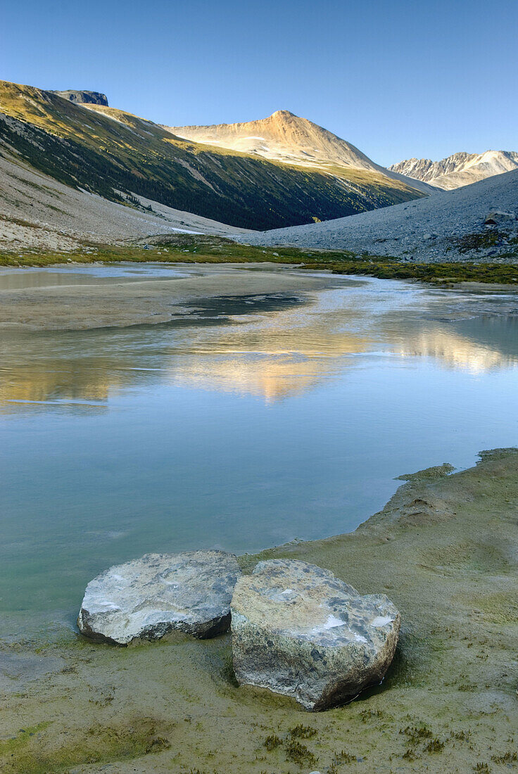 Ochre Mountain 2530 m 8301 ft seen from Salal Creek in Athelney Pass, Coast Mountains British Columbia Canada