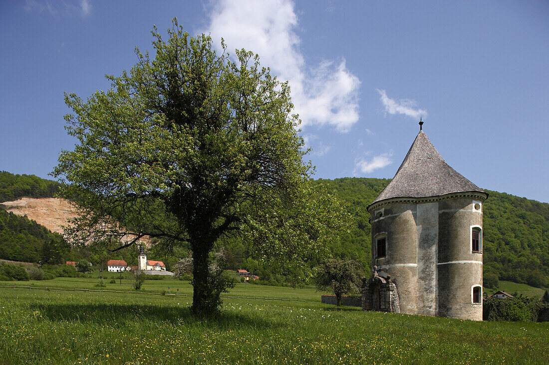 Soteska, Devils Tower, park pavilion, 17th century, Krka River Valley, Slovenia