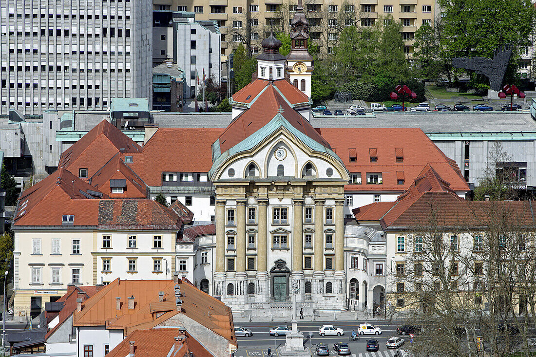 Ljubljana, City Center, from Ljubljana Castle, Ursuline Church, Slovenia