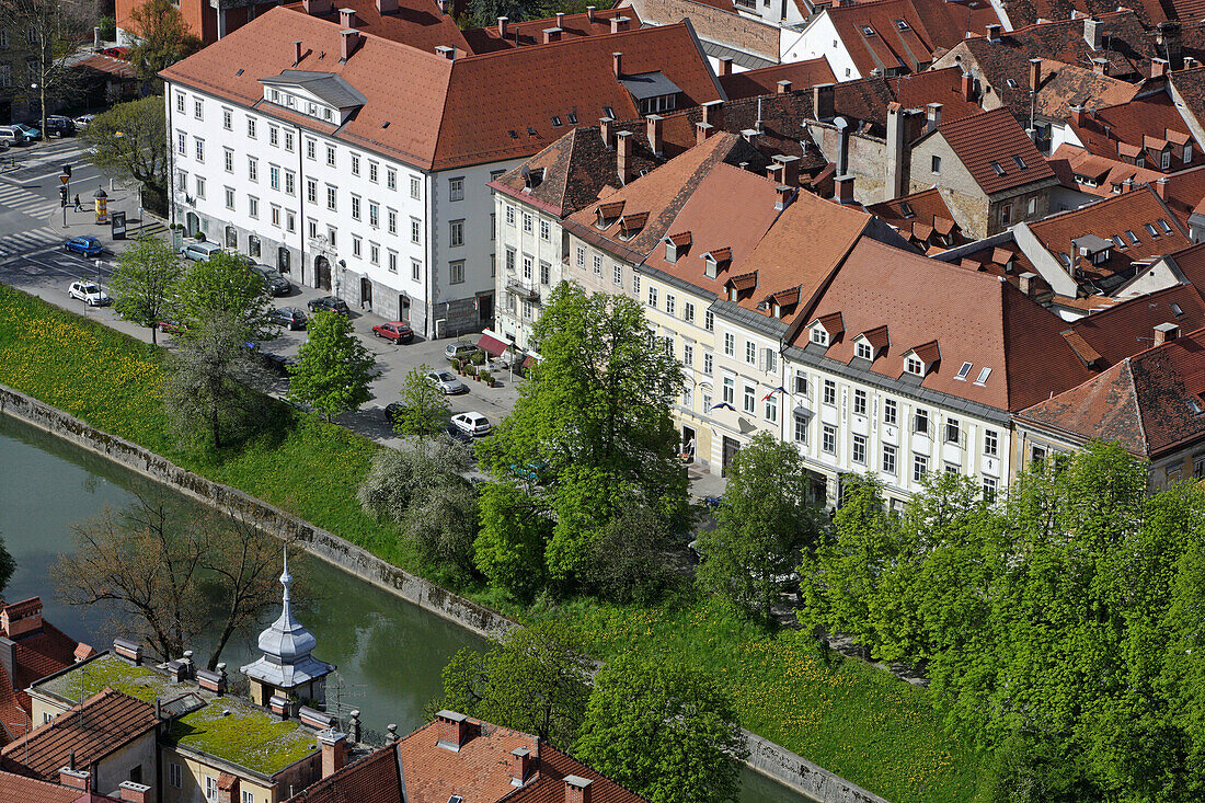 Ljubljana, City Center, from Ljubljana Castle, Ljubljanica river, Ursuline Church, Slovenia